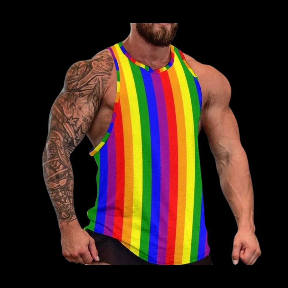 Pride Inspired Rainbow Tank Top Male Pride Flag Cool Top Gym Pattern Sle…